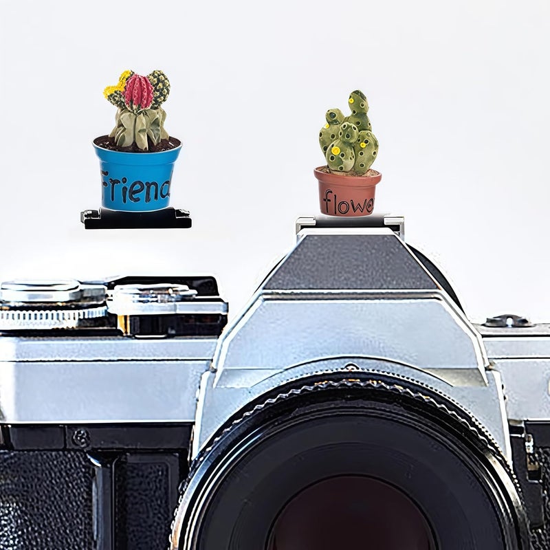 MENGSOOD Camera Hot Shoe Cover, Plants Cactus Hot Shoe Cap, Hot Shoe Protector Compatible with Sony Fujifilm Fuji Canon Nikon Pentax Leical Panasonic (2pcs Friend Flower) - Image 1